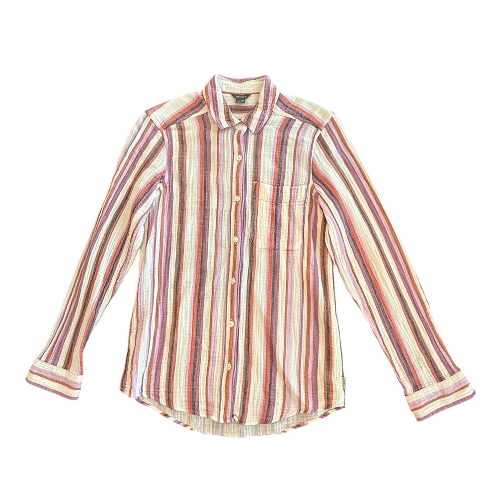Cotton Eddie Bauer Purple Stripe Long Sleeve Gauze Button-Up Size XS